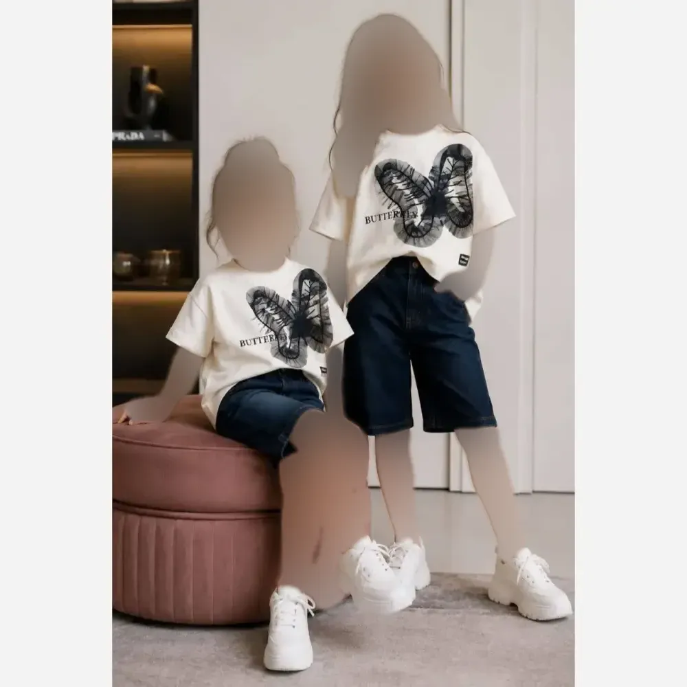 شومیز مانتویی دخترانه طرح پروانه نخی چاپی آستین بلند مناسب 7 تا 16 سال