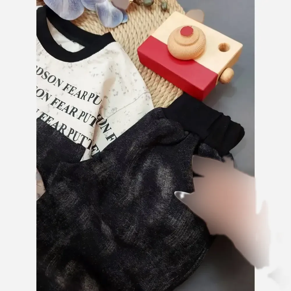 بلوز و شلوار بچگانه تدی پلنگی آستین کوتاه پنبه کتان رنگی سایز 40 تا 55