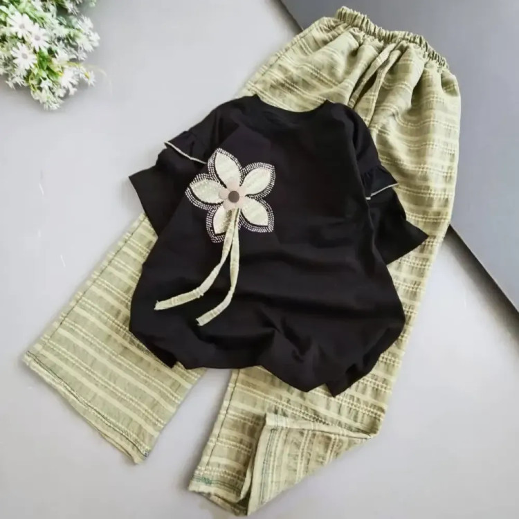 تیشرت پنبه یک رو نوجوان طرح 3 سبز و موکا سایز 60 تا 75