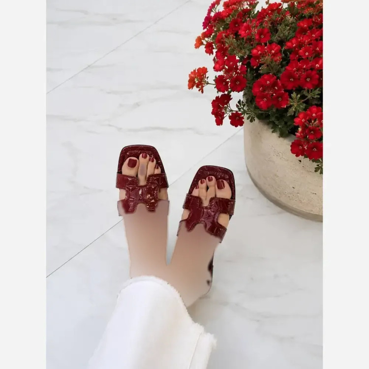صندل هرمس زیره پلیمر سبک و راحت قرمز و زرشکی
