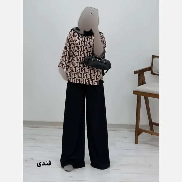 شومیز شلوار طرح دار کرپ بوگاتی زنانه سایز فری 38 تا 46