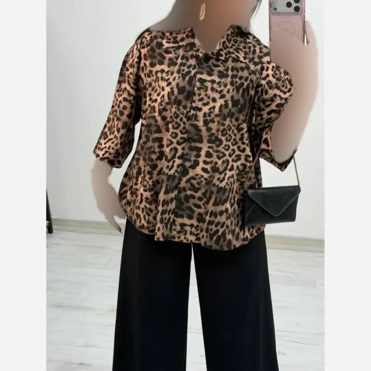 ست شومیز و شلوار طرح دار کرپ بوگاتی فری سایز 38 تا 46