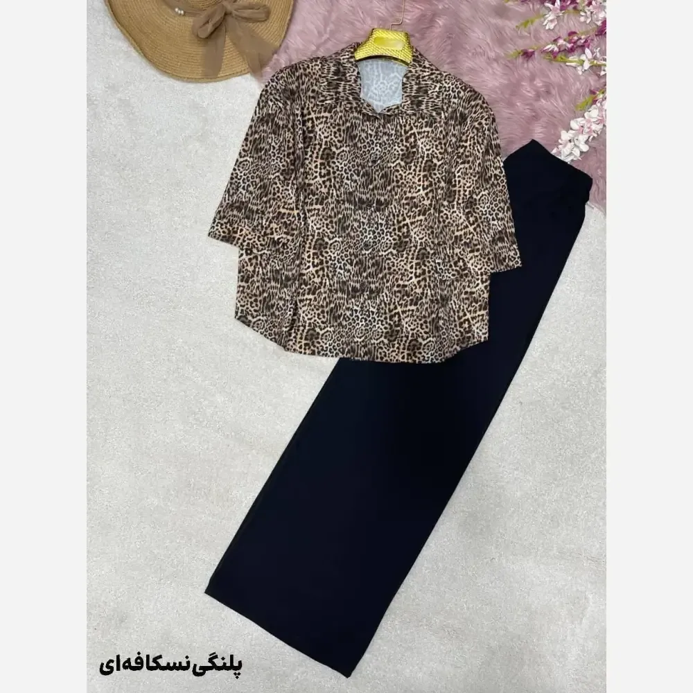 ست شومیز و شلوار طرح دار کرپ بوگاتی فری سایز 38 تا 46