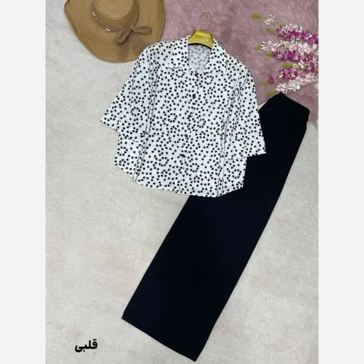 ست شومیز و شلوار طرح دار کرپ بوگاتی فری سایز 38 تا 46