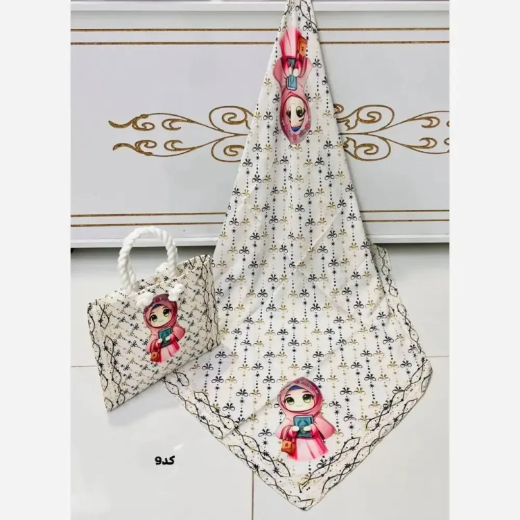 ست کیف و روسری بچگانه مخمل و نخی دور دوخت
