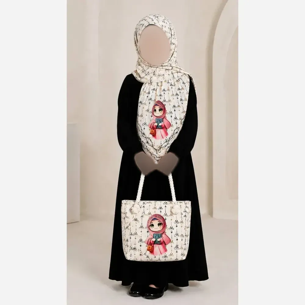 ست کیف و روسری بچگانه مخمل و نخی دور دوخت