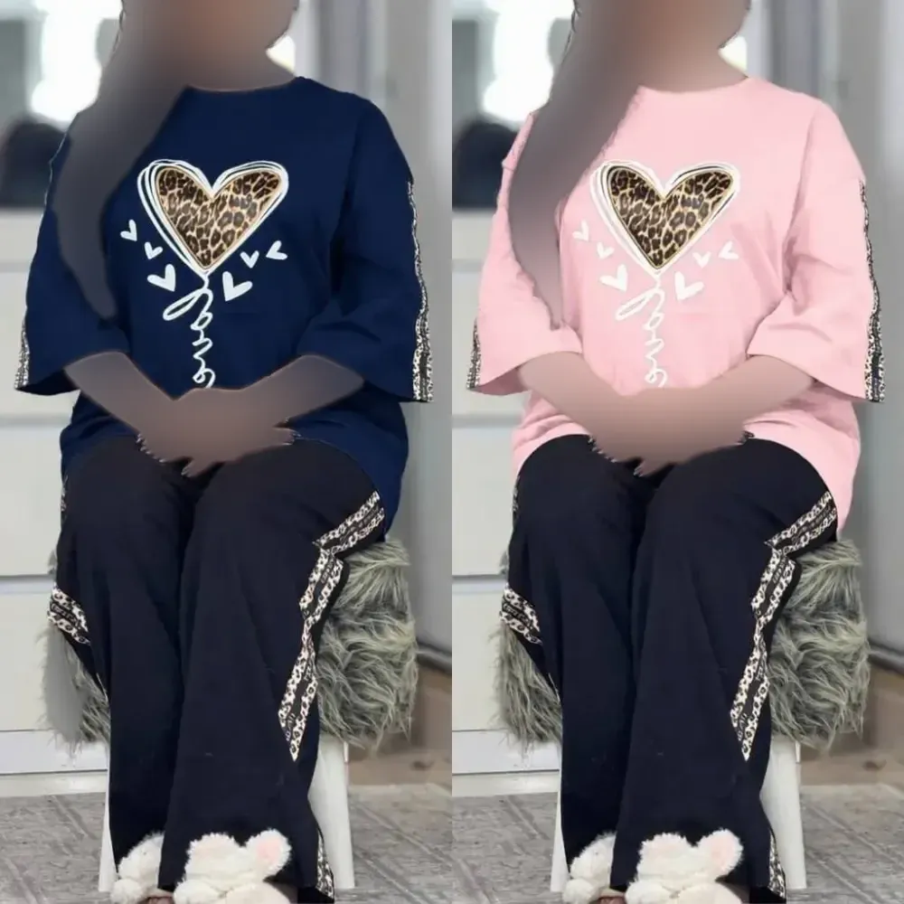 ست لباس راحتی زنانه طرح قلب جنس پنبه گلکسی فری سایز