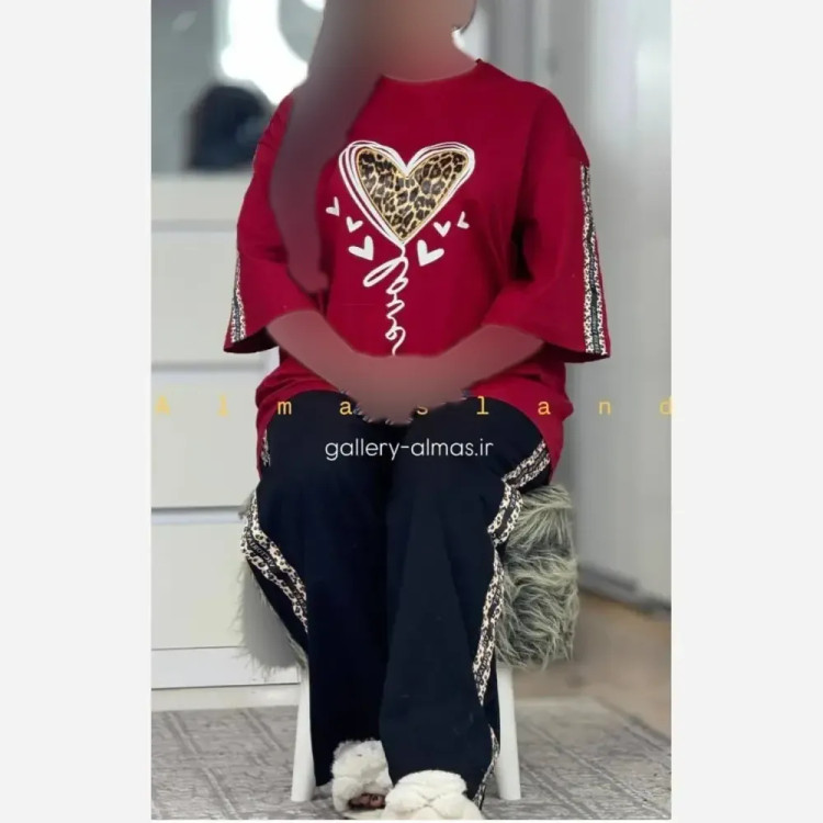 ست لباس راحتی زنانه طرح قلب جنس پنبه گلکسی فری سایز