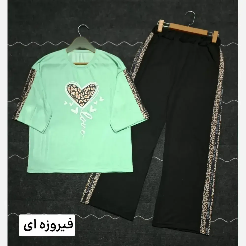 ست لباس راحتی زنانه طرح قلب جنس پنبه گلکسی فری سایز