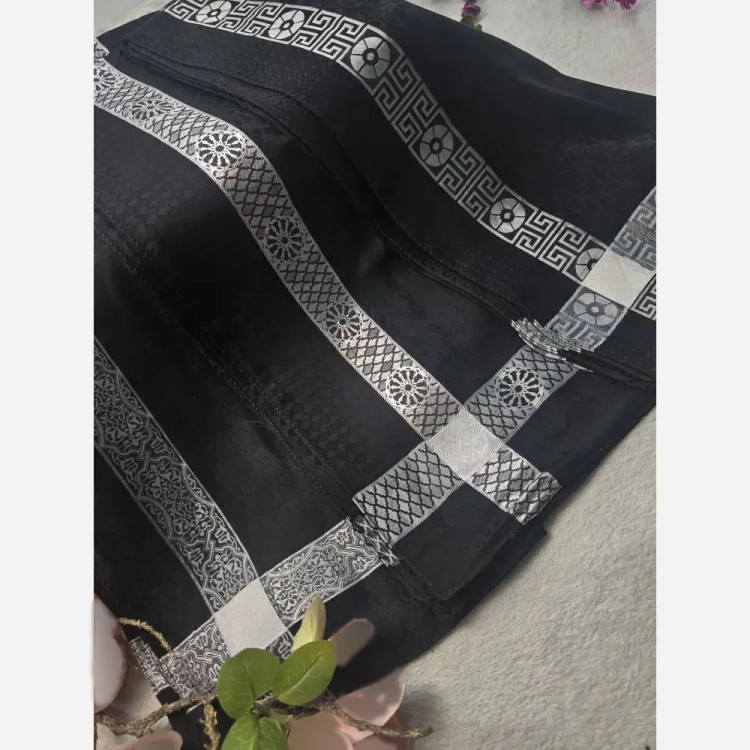 روسری ژاکارد ابریشم ترک دورو نقره کوب سایز 90 در 90