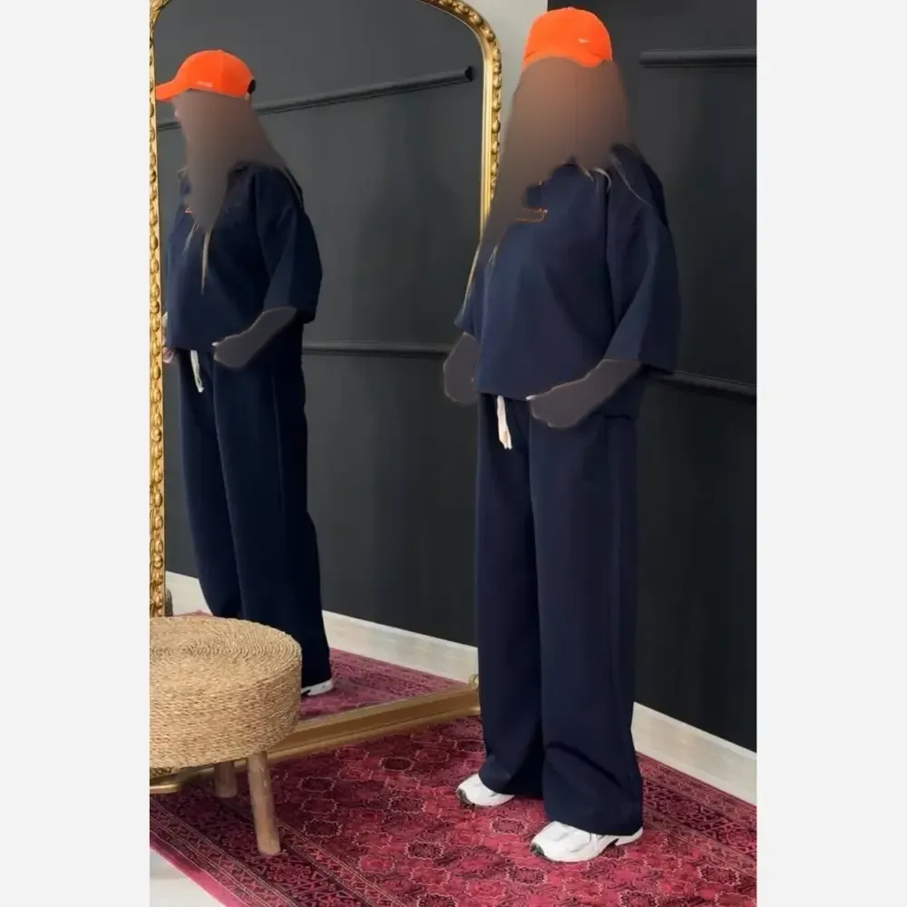 ست بلوز و شلوار زنانه مازراتی طرح هرمس رنگ مشکی موکا سرمه ای فری سایز