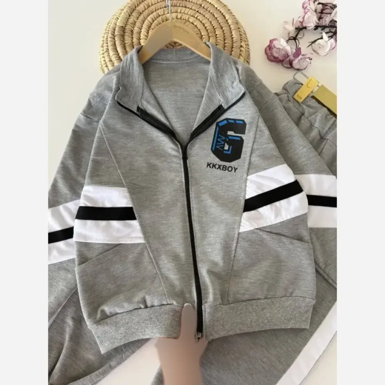 سویشرت شلوار پسرانه ملانژ تیپ لاکرا رنگ طوسی سایز 50 تا 65