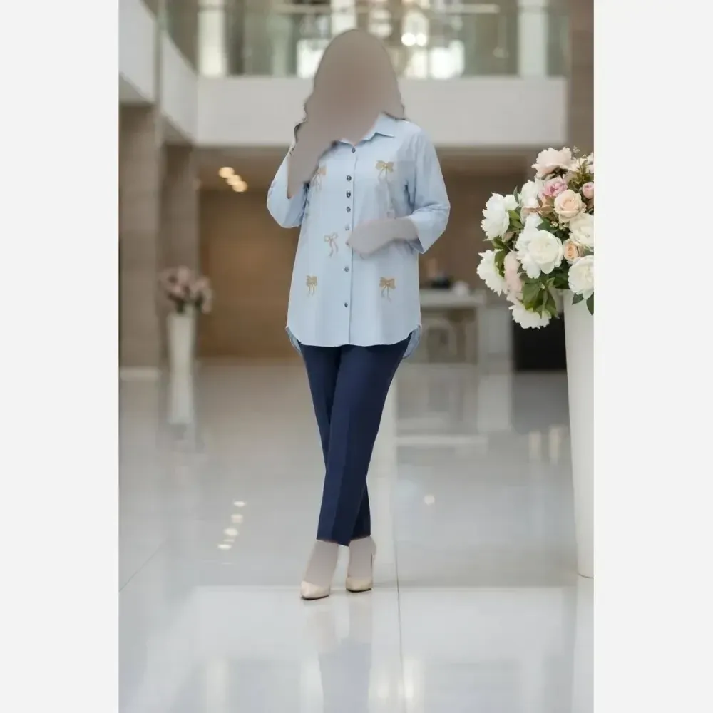 مانتو نیلا لنین پنبه گلدوزی خنک و تابستانی فری سایز