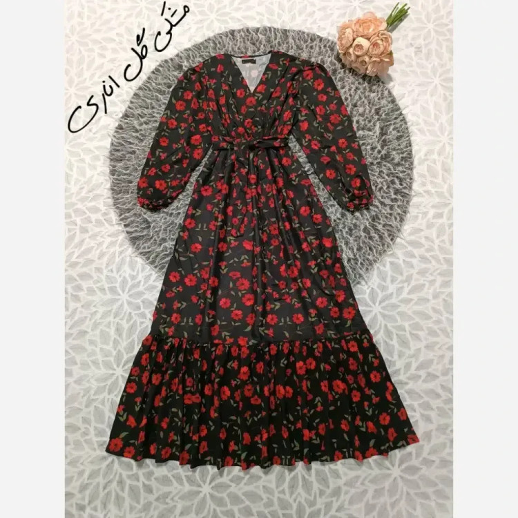 پیراهن چین دار گلی جنس بوگاتی اعلاء فری سایز