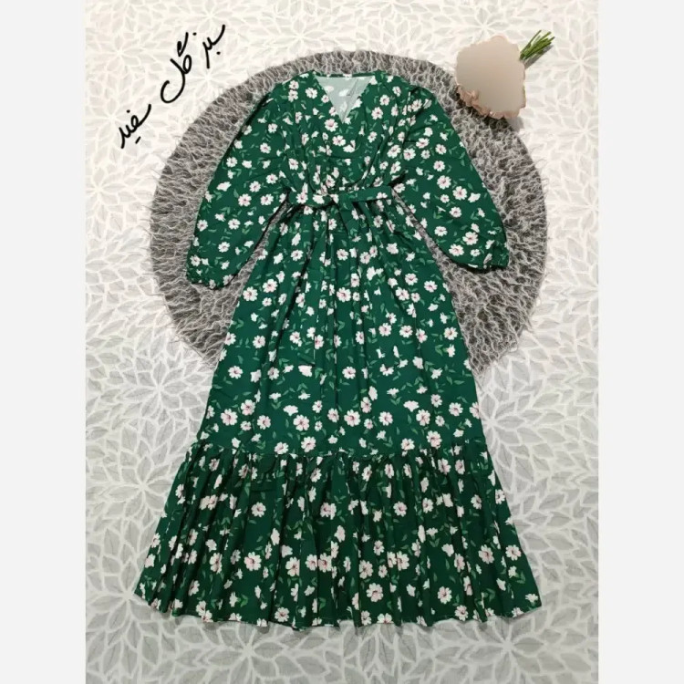 پیراهن چین دار گلی جنس بوگاتی اعلاء فری سایز