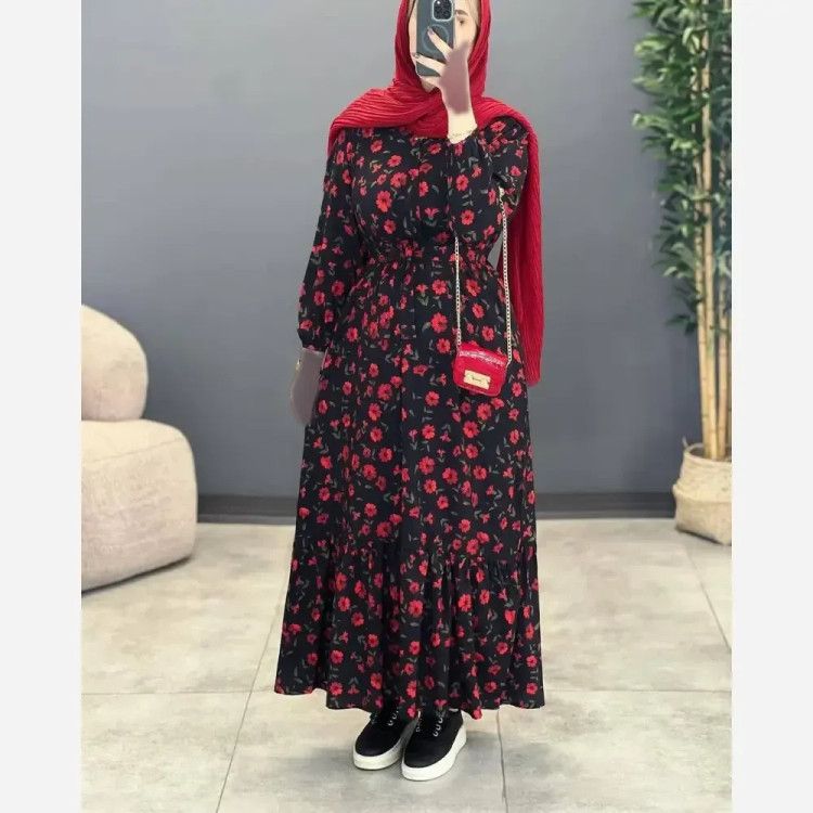 پیراهن چین دار گلی جنس بوگاتی اعلاء فری سایز