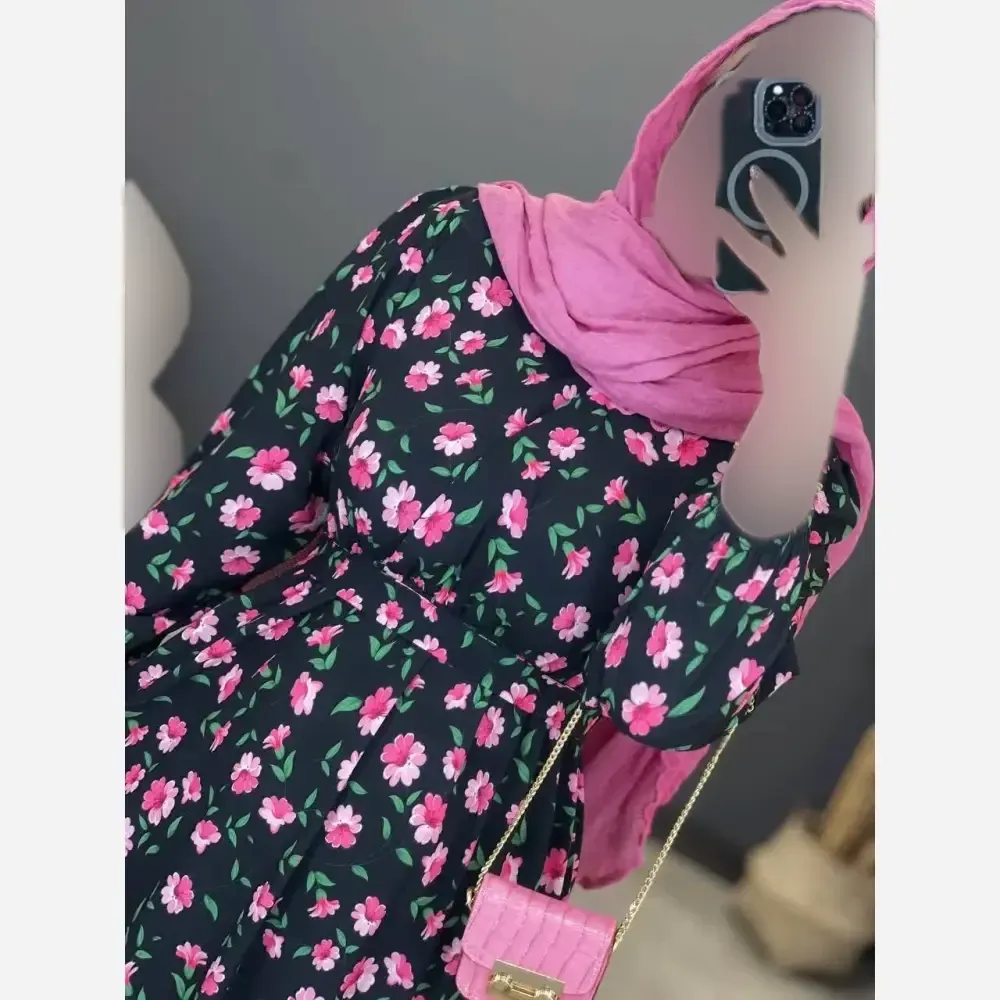 پیراهن چین دار گلی جنس بوگاتی اعلاء فری سایز