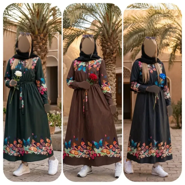 پیراهن زنانه طرح پروانه درشت جنس سوپرسافت فری سایز