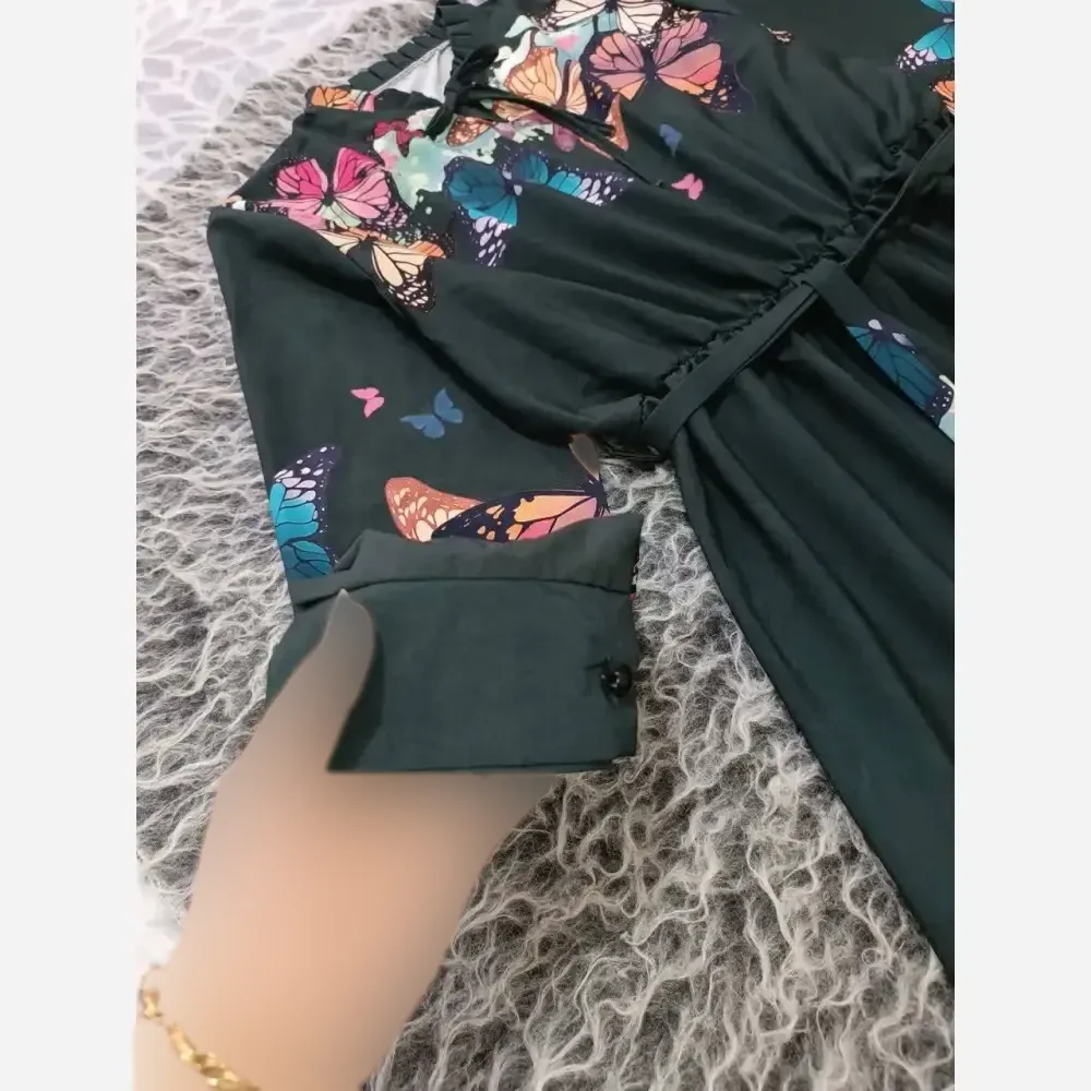 پیراهن زنانه طرح پروانه درشت جنس سوپرسافت فری سایز