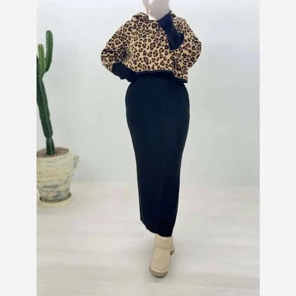 ست سارافون و پیراهن بافت زنانه مدل شیدا فری سایز رنگ مشکی شکلاتی نسکافه ای