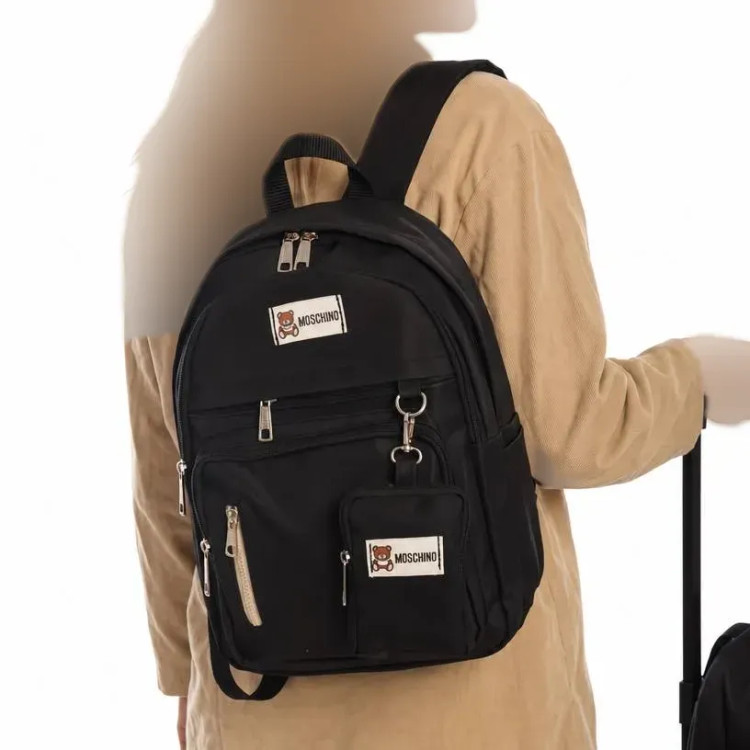 کوله پشتی موسچینو جنس نانسی خارجی درجه یک رنگ مشکی و کرم مشکی