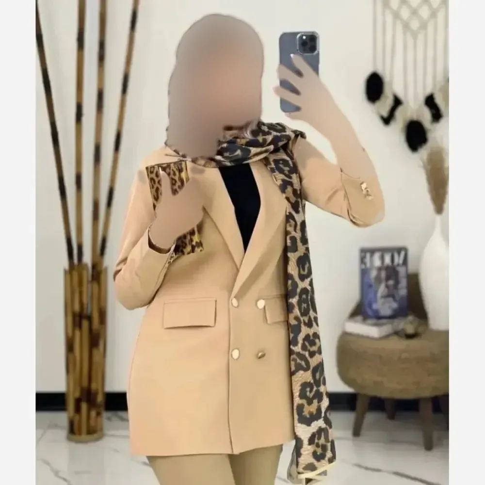 کت سایز بزرگ زنانه کرپ مازراتی رنگ کرمی