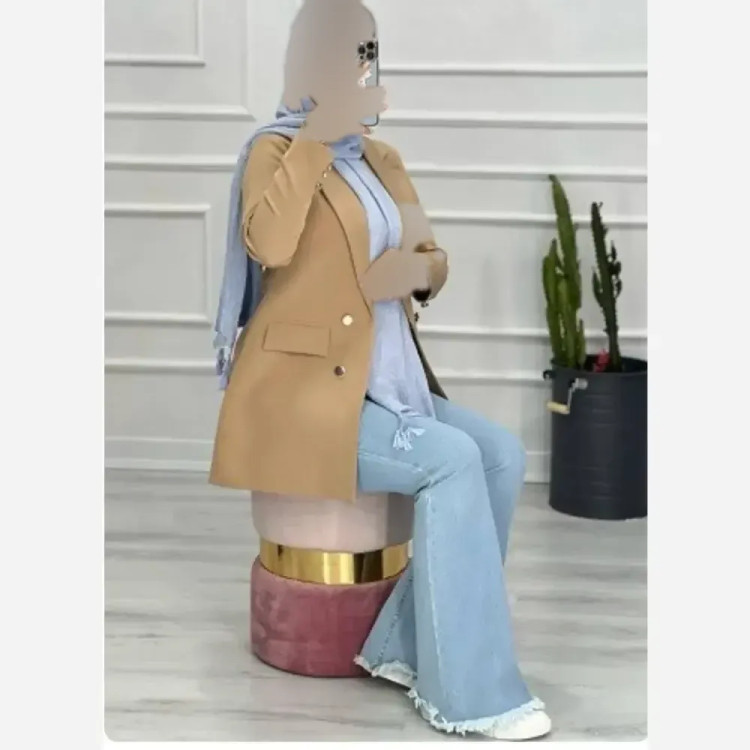 کت سایز بزرگ زنانه کرپ مازراتی رنگ کرمی