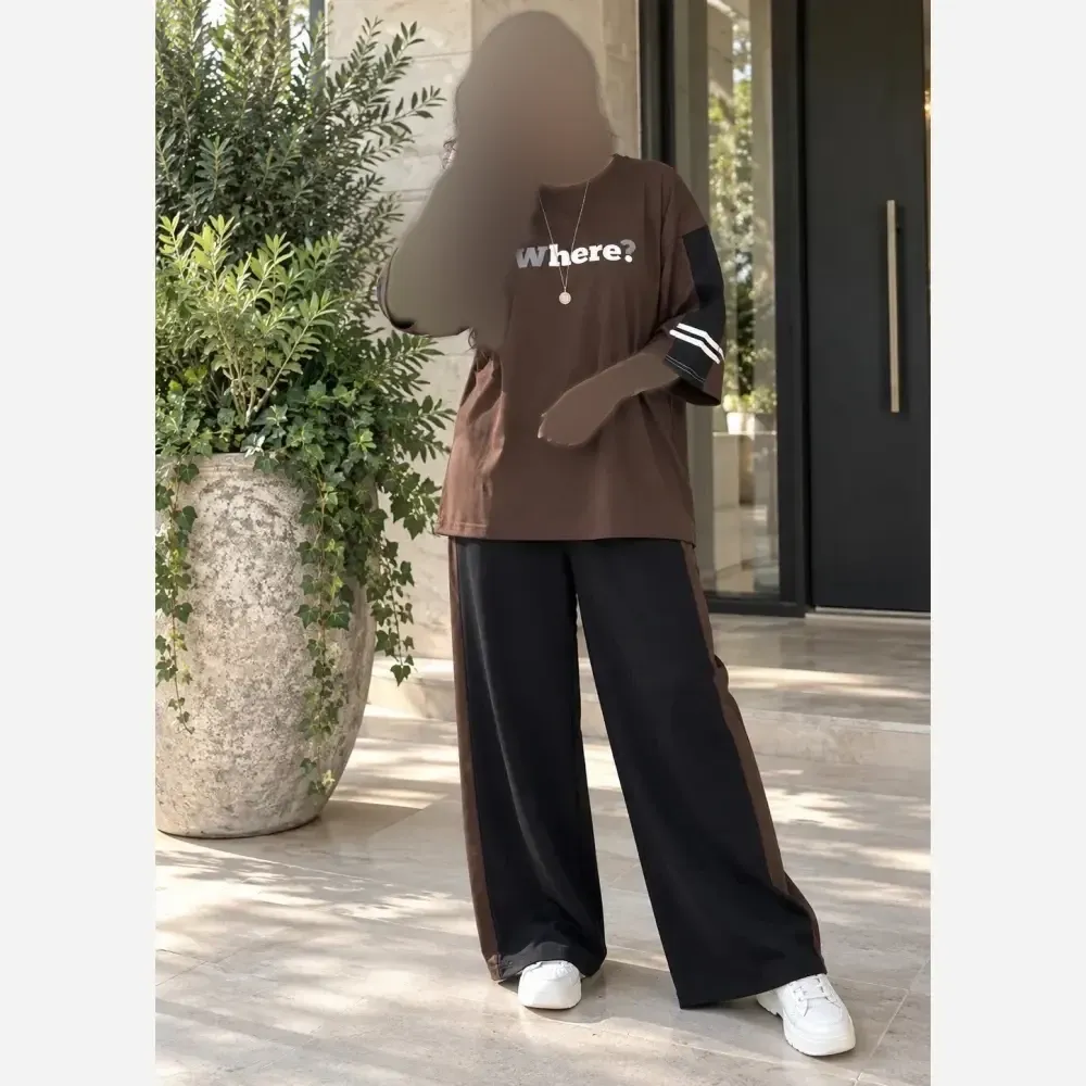 ست دو تیکه تیشرت و شلوار گلکسی پنبه اعلاء زنانه فری سایز تا 48