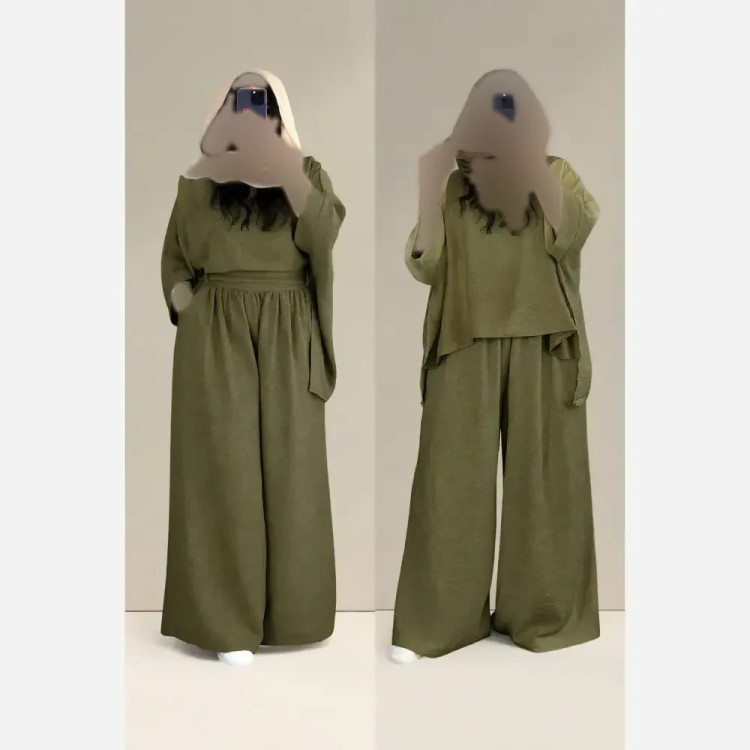 ست شومیز و شلوار زنانه مدل کاشی جنس شانتون فری سایز