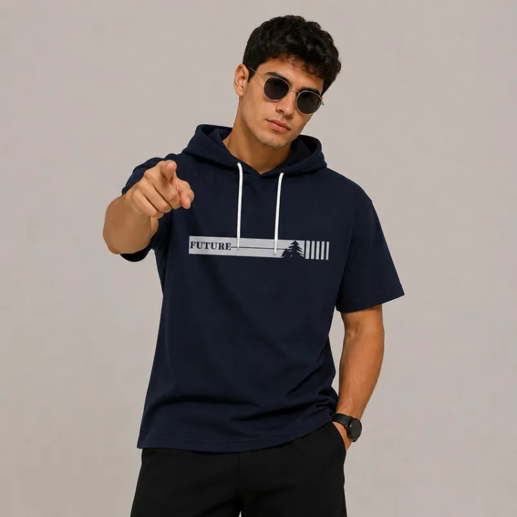 تی شرت کلاهدار مردانه نخی طرح حروف مدل futher