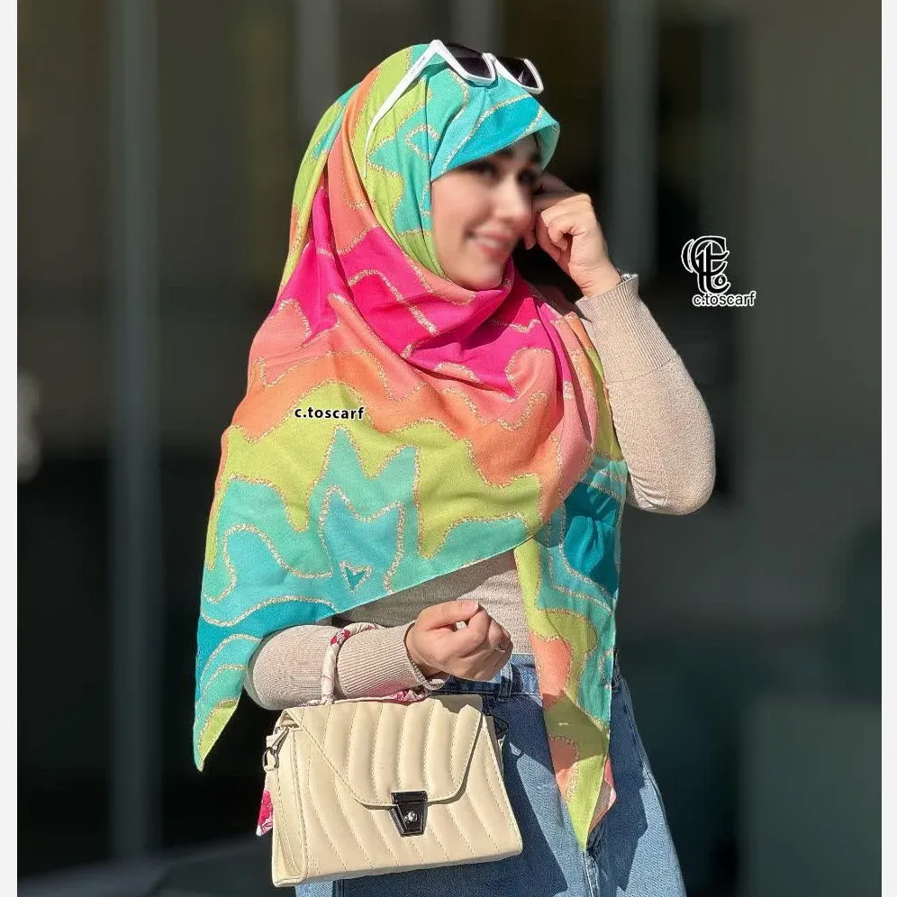 روسری نخ کاستوم طرح درسا قواره بزرگ سی تو دور چرخ دوز مزونی
