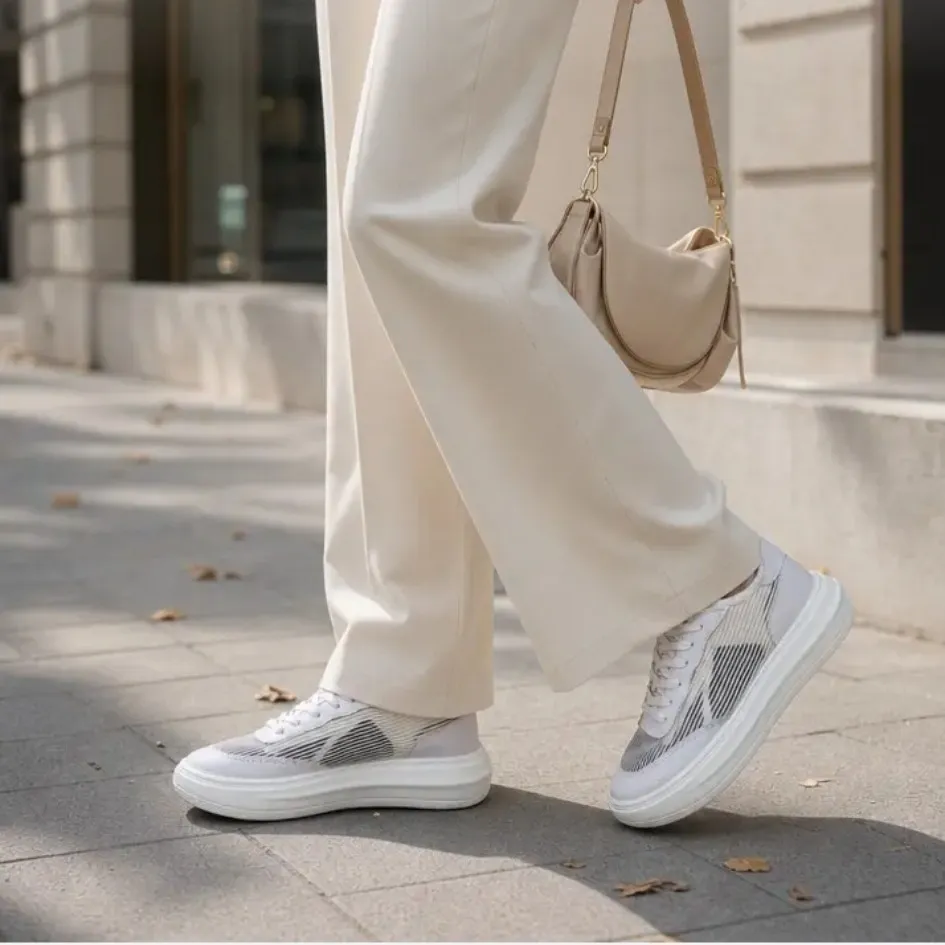 ونس توری زنانه سفید مدل خطی روزمره سبک زیره PVC سایز 37 تا 40