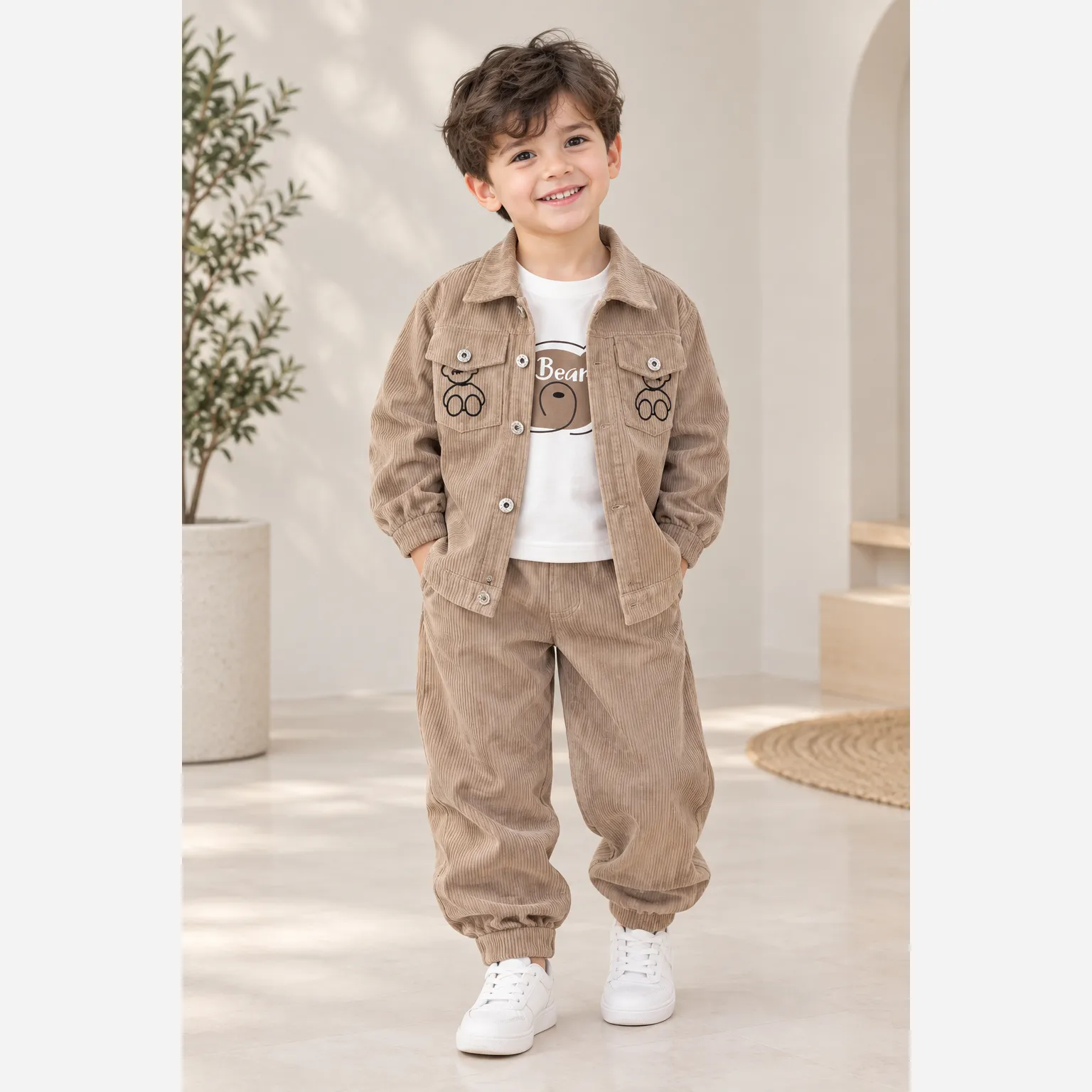 ست سه تیکه مخمل کبریتی اسپرت دخترانه و پسرانه 1 تا 5 سال و نیم