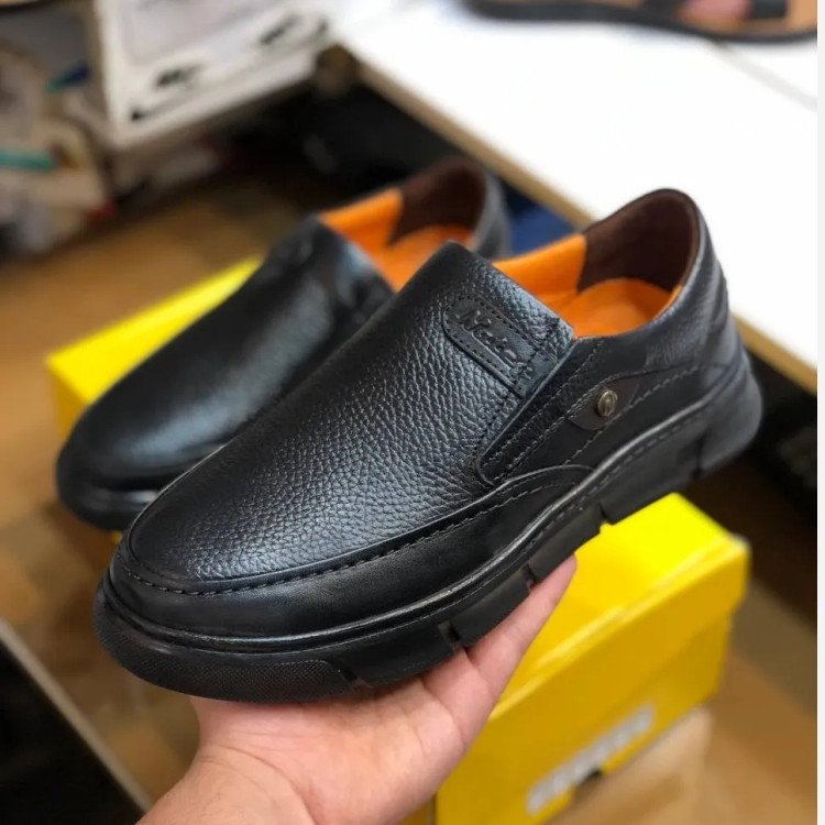 کفش چرم مردانه مدل میشل مشکی نیما کفش بندی طبی زیره پیو