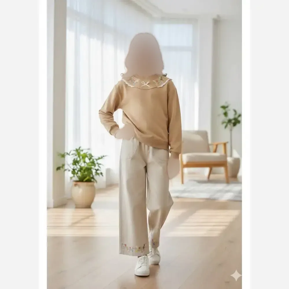 ست بلوز شلوار مجلسی بچگانه یقه نواری سایز 40 تا 50