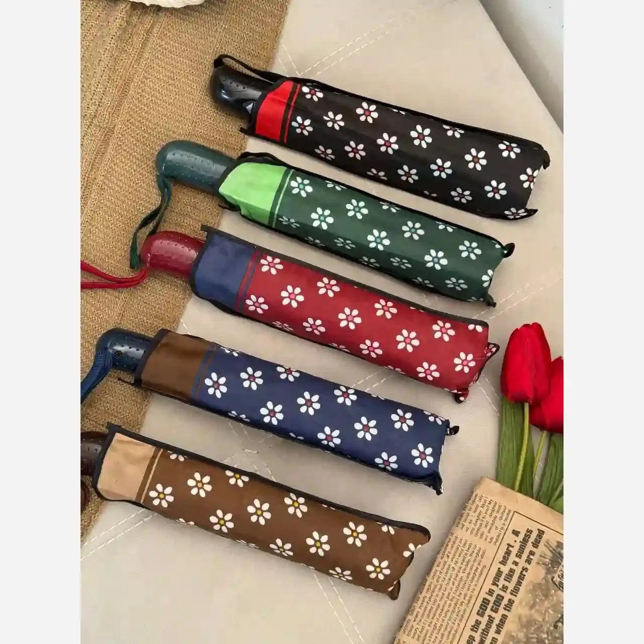 چتر اتومات گلدار ضدباد 8 فنر تاشو