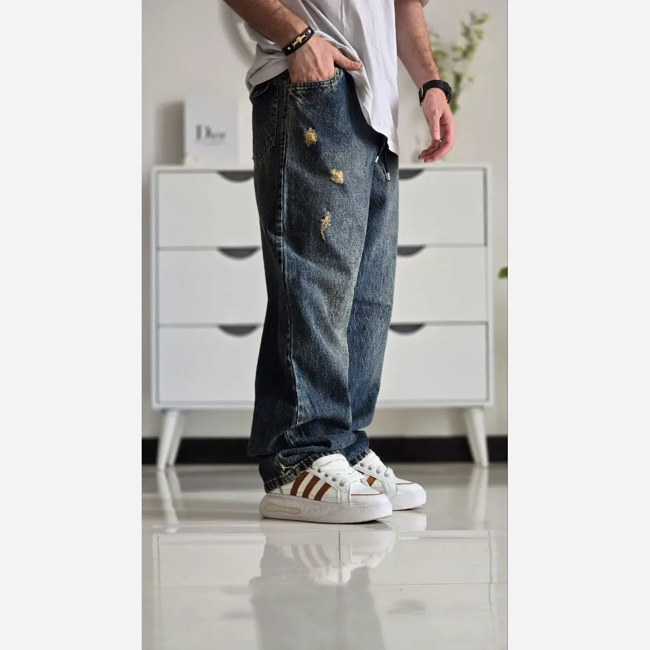 شلوار بگ کمر کش شست کثیف
