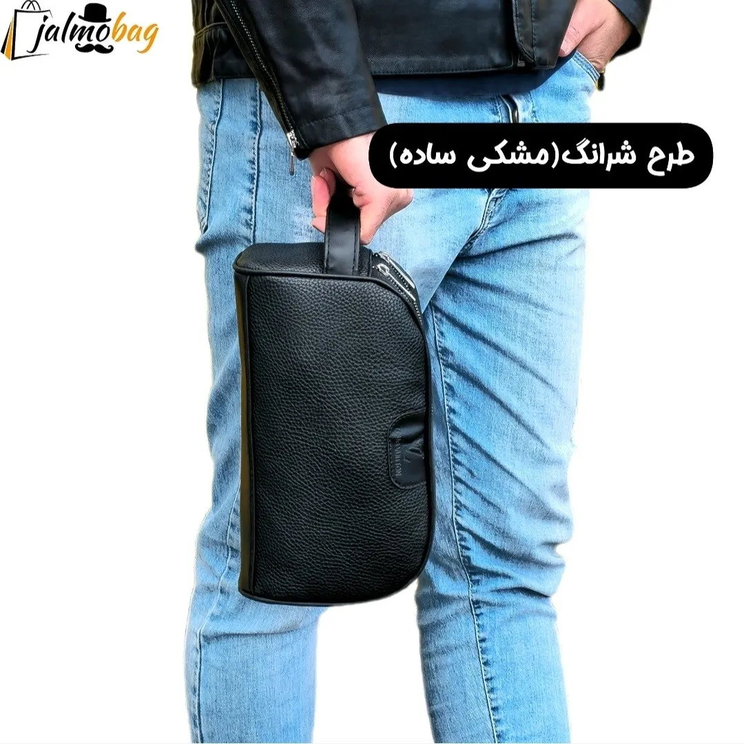 کیف دستی مردانه اسپرت طرحدار چرم صنعتی دو خانه بند دستی