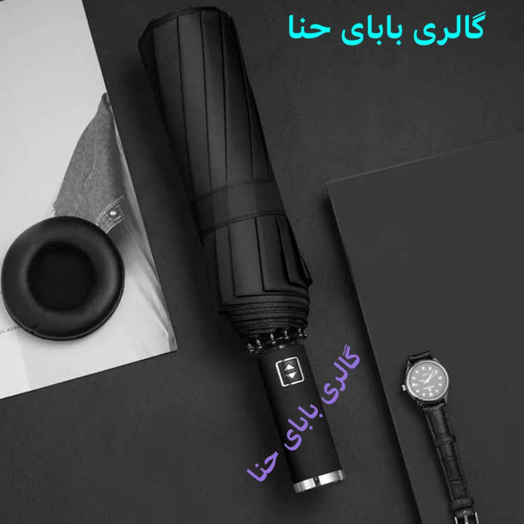 چتر طوفان فول اتوماتیک 10 فنر دورویه ضدباد برزنت نانو دسته استیل آینه ای