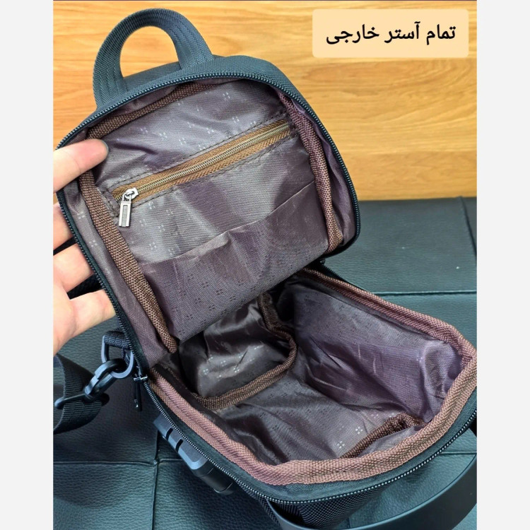بادی بگ مردانه بنج ضد آب با قفل رمزدار رنگ مشکی و طوسی و سبز و سورمهای