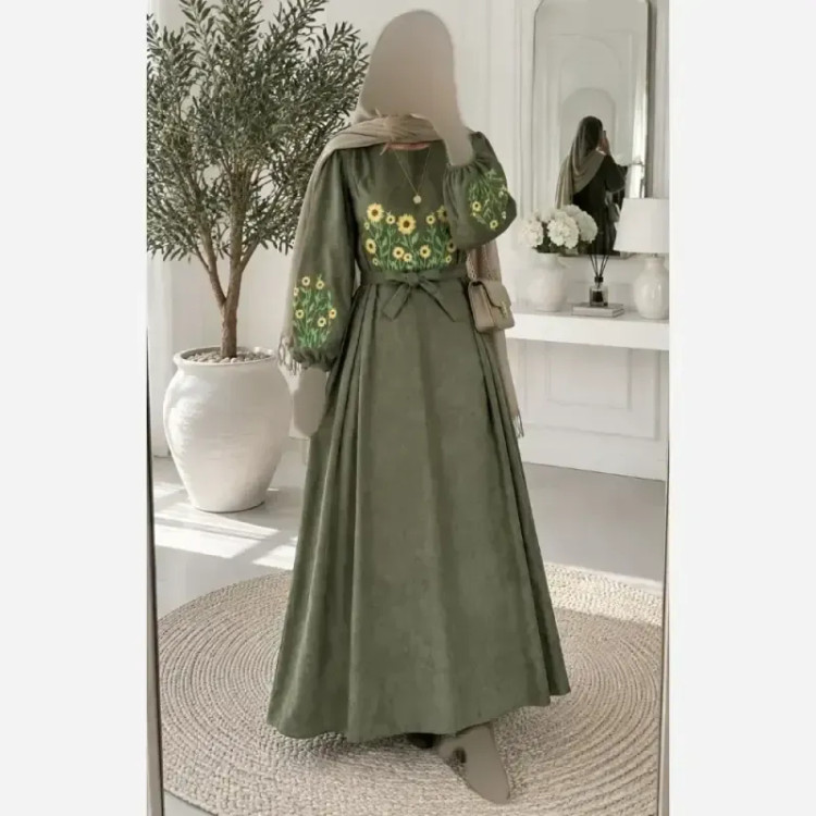 کفتان گلدوزی پاییزه مخمل کبریتی ریز فری سایز قد 140