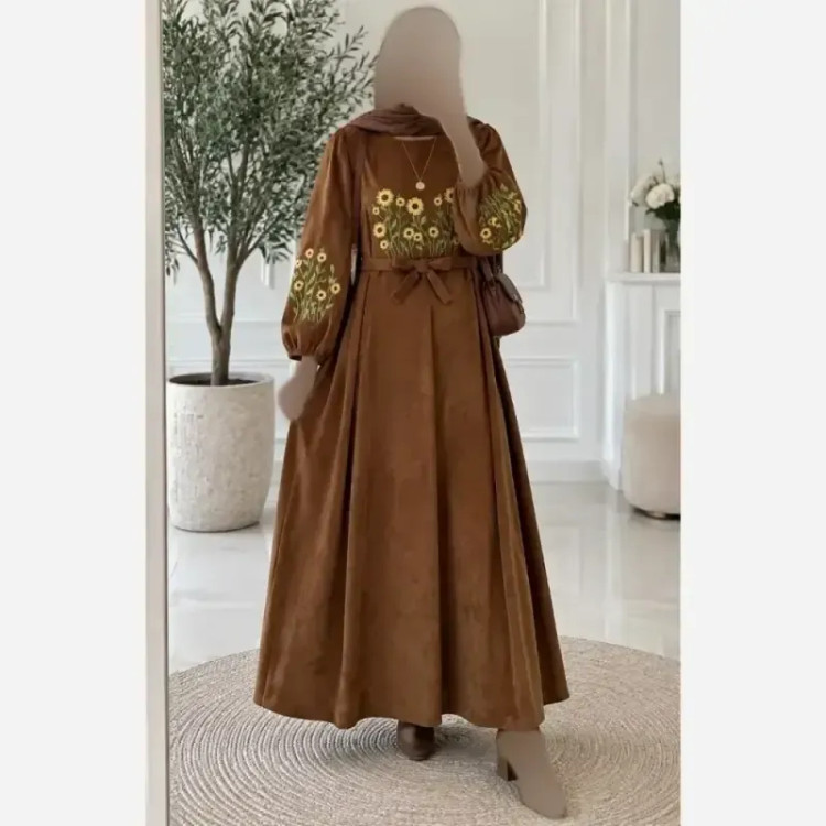 کفتان گلدوزی پاییزه مخمل کبریتی ریز فری سایز قد 140