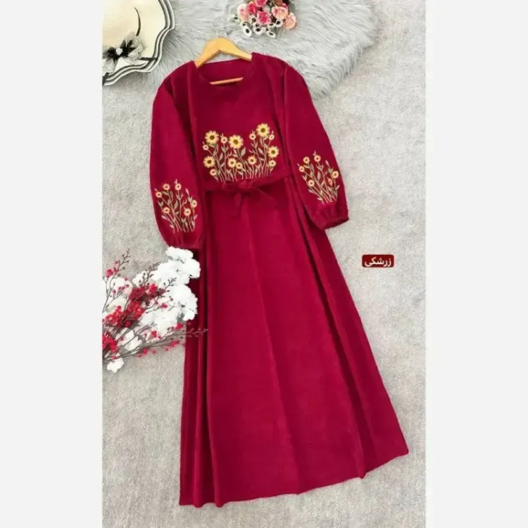 کفتان گلدوزی پاییزه مخمل کبریتی ریز فری سایز قد 140