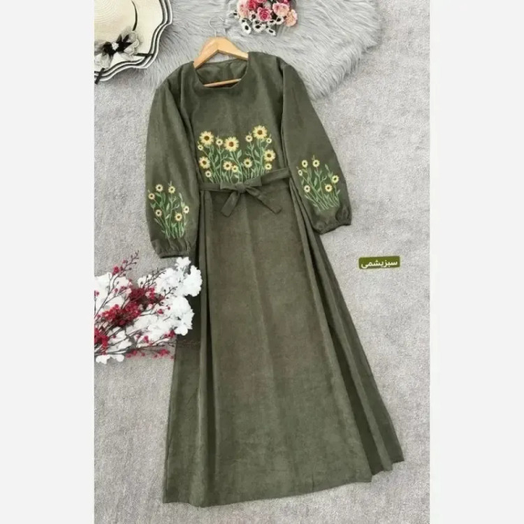 کفتان گلدوزی پاییزه مخمل کبریتی ریز فری سایز قد 140