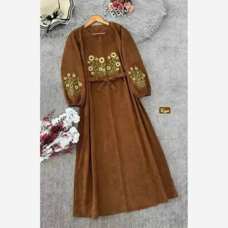 کفتان گلدوزی پاییزه مخمل کبریتی ریز فری سایز قد 140