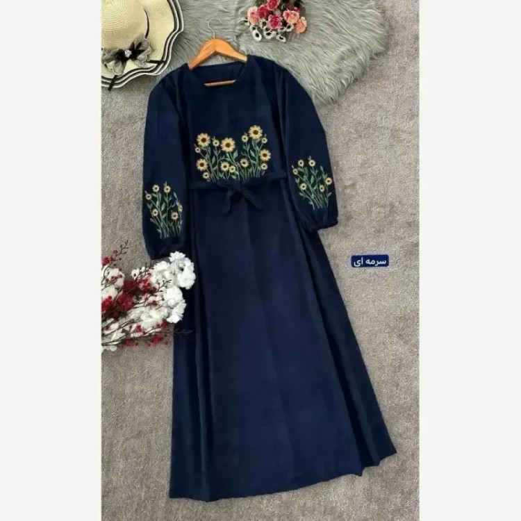 کفتان گلدوزی پاییزه مخمل کبریتی ریز فری سایز قد 140