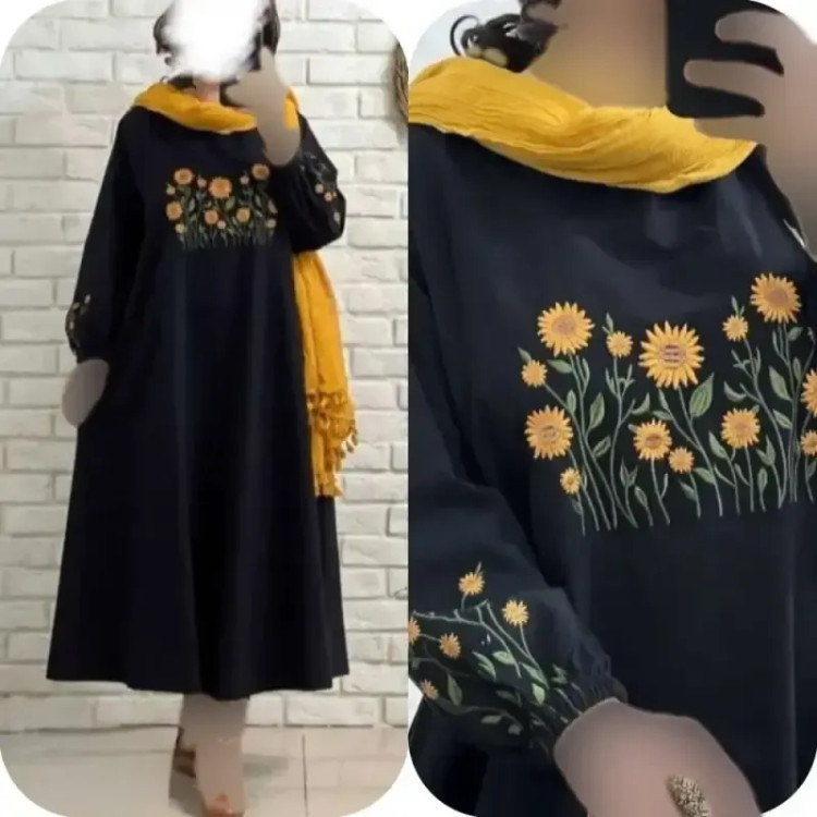 کفتان گلدوزی پاییزه مخمل کبریتی ریز فری سایز قد 140