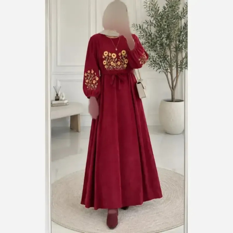 کفتان گلدوزی پاییزه مخمل کبریتی ریز فری سایز قد 140