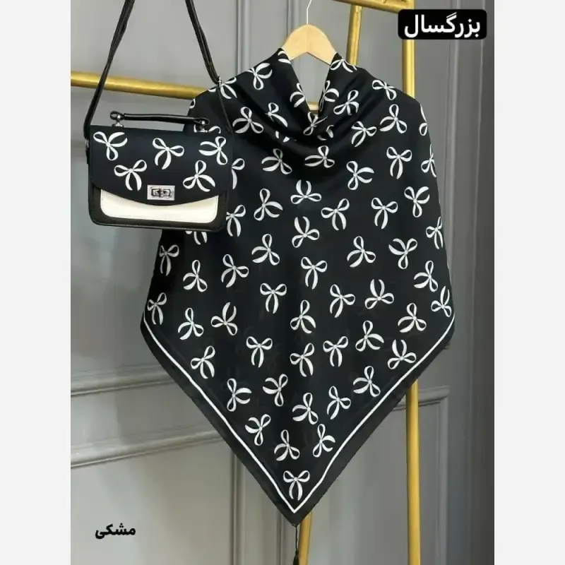 ست کیف و روسری پاپیونی مخمل و چرم صنعتی نخی منگوله دار