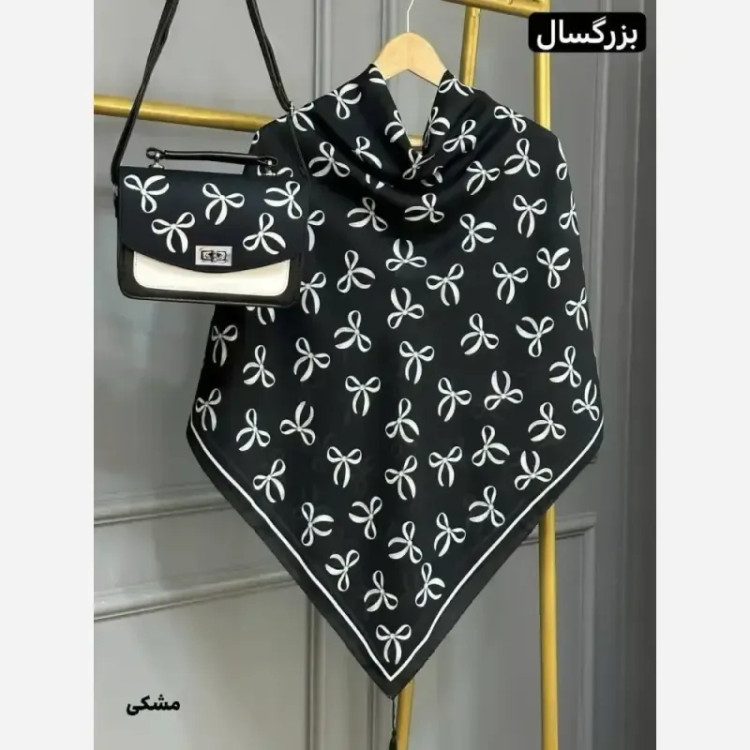 ست کیف و روسری پاپیونی مخمل و چرم صنعتی نخی منگوله دار